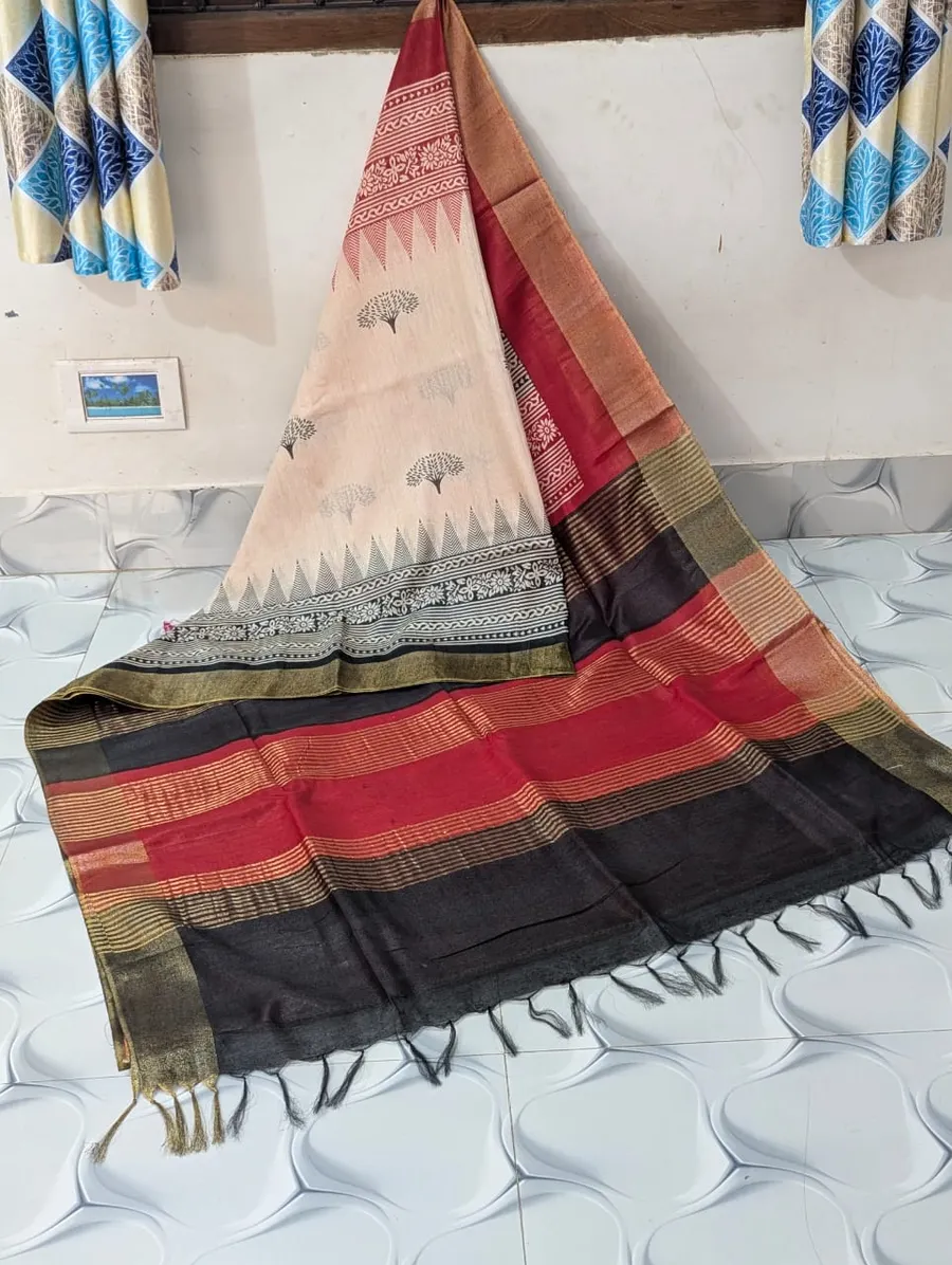 Lightweight Jaisree Silk With Bhagalpuri Screen Print.